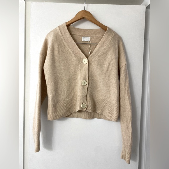 Frank & Oak Sweaters - Frank & Oak V-neck beige cropped yak cardigan size medium